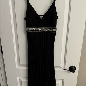 Elegant Black Dress with Embellished Waist